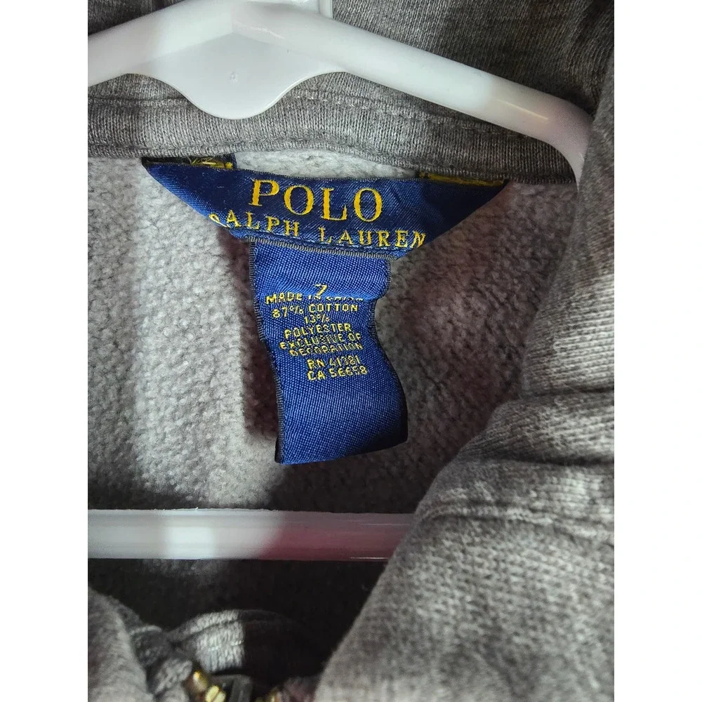 Polo Ralph Lauren Kids Heather Gray Full Zip Hoodie Sweatshirt Size 7 Pony Logo